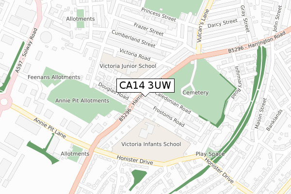 CA14 3UW map - large scale - OS Open Zoomstack (Ordnance Survey)