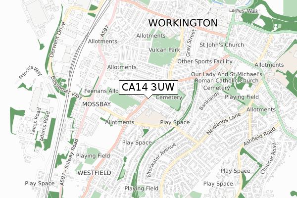 CA14 3UW map - small scale - OS Open Zoomstack (Ordnance Survey)