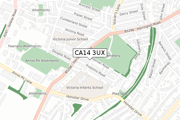 CA14 3UX map - large scale - OS Open Zoomstack (Ordnance Survey)