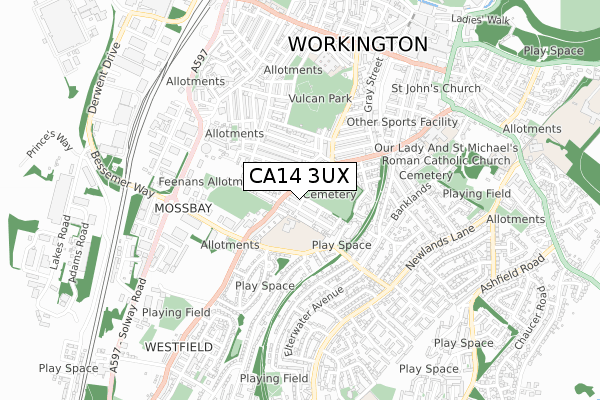 CA14 3UX map - small scale - OS Open Zoomstack (Ordnance Survey)