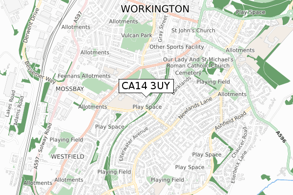 CA14 3UY map - small scale - OS Open Zoomstack (Ordnance Survey)