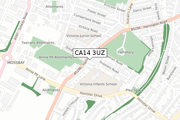 CA14 3UZ map - large scale - OS Open Zoomstack (Ordnance Survey)