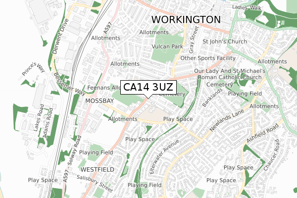 CA14 3UZ map - small scale - OS Open Zoomstack (Ordnance Survey)