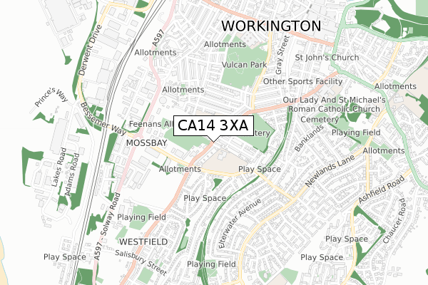 CA14 3XA map - small scale - OS Open Zoomstack (Ordnance Survey)