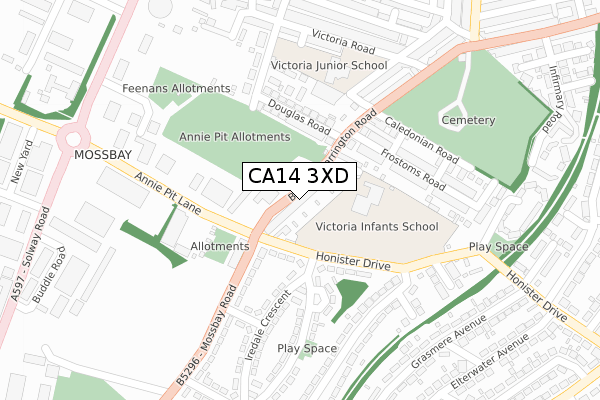 CA14 3XD map - large scale - OS Open Zoomstack (Ordnance Survey)