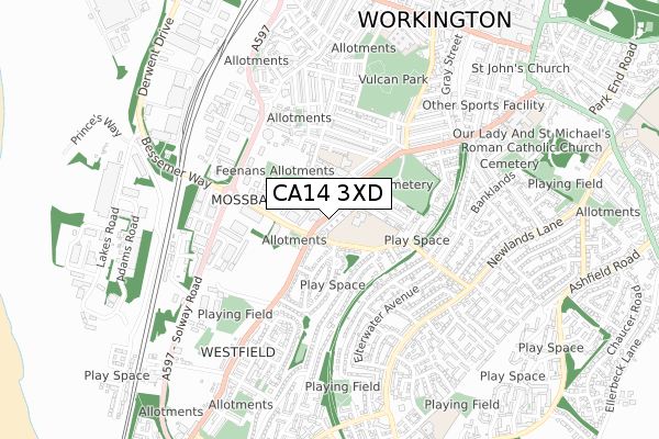 CA14 3XD map - small scale - OS Open Zoomstack (Ordnance Survey)