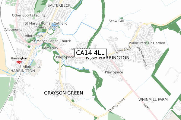 CA14 4LL map - small scale - OS Open Zoomstack (Ordnance Survey)