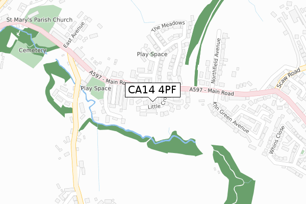 CA14 4PF map - large scale - OS Open Zoomstack (Ordnance Survey)