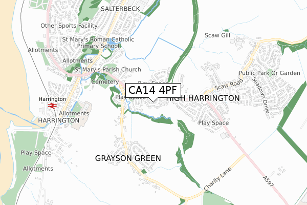 CA14 4PF map - small scale - OS Open Zoomstack (Ordnance Survey)