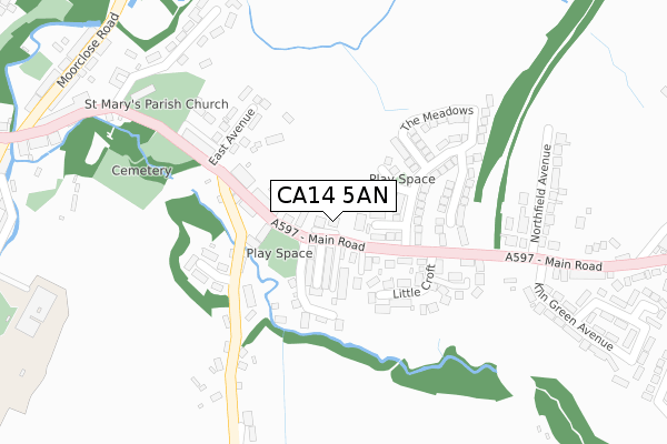 CA14 5AN map - large scale - OS Open Zoomstack (Ordnance Survey)