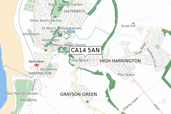 CA14 5AN map - small scale - OS Open Zoomstack (Ordnance Survey)