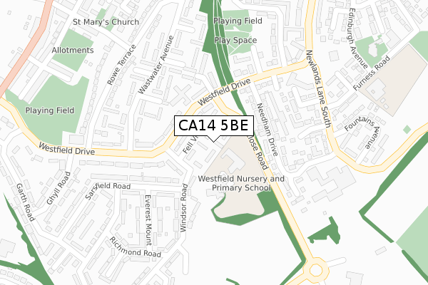 CA14 5BE map - large scale - OS Open Zoomstack (Ordnance Survey)