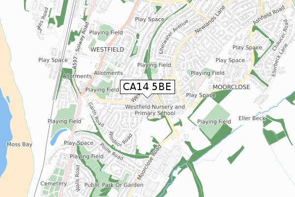 CA14 5BE map - small scale - OS Open Zoomstack (Ordnance Survey)