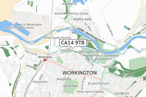 CA14 9TB map - small scale - OS Open Zoomstack (Ordnance Survey)