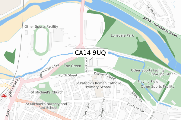 CA14 9UQ map - large scale - OS Open Zoomstack (Ordnance Survey)