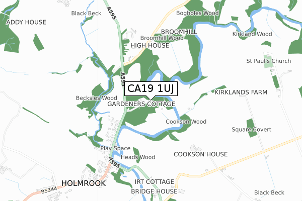 CA19 1UJ map - small scale - OS Open Zoomstack (Ordnance Survey)