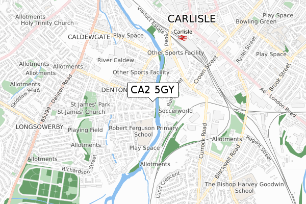 CA2 5GY map - small scale - OS Open Zoomstack (Ordnance Survey)