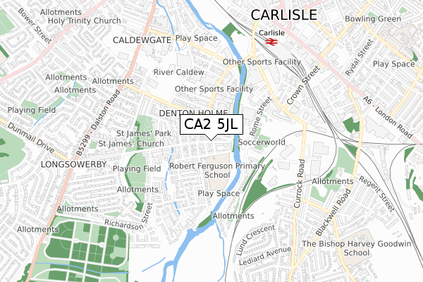 CA2 5JL map - small scale - OS Open Zoomstack (Ordnance Survey)