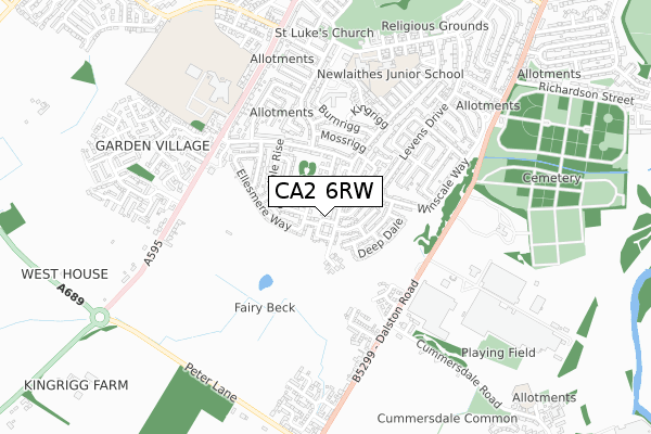 CA2 6RW map - small scale - OS Open Zoomstack (Ordnance Survey)