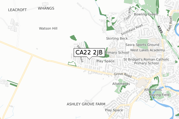 CA22 2JB map - small scale - OS Open Zoomstack (Ordnance Survey)