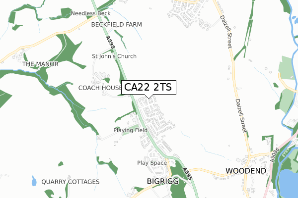 CA22 2TS map - small scale - OS Open Zoomstack (Ordnance Survey)