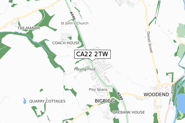 CA22 2TW map - small scale - OS Open Zoomstack (Ordnance Survey)