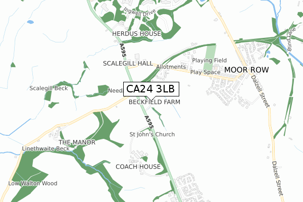 CA24 3LB map - small scale - OS Open Zoomstack (Ordnance Survey)