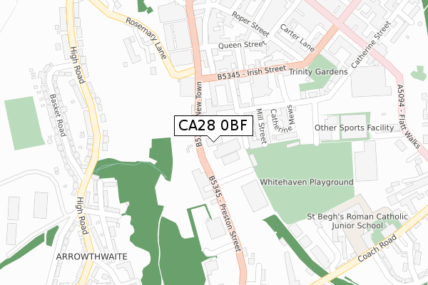 CA28 0BF map - large scale - OS Open Zoomstack (Ordnance Survey)