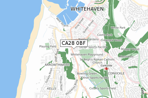 CA28 0BF map - small scale - OS Open Zoomstack (Ordnance Survey)