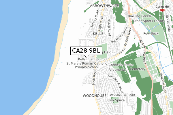 CA28 9BL map - small scale - OS Open Zoomstack (Ordnance Survey)