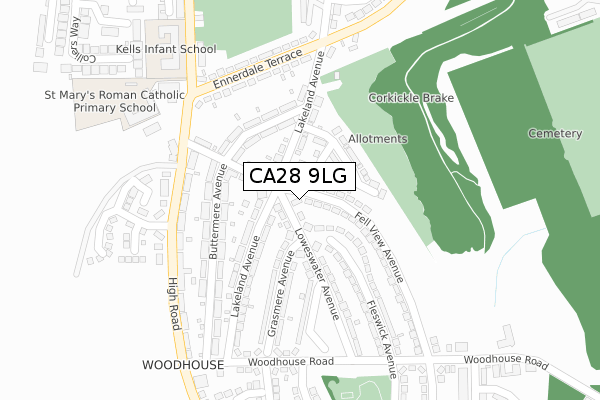 CA28 9LG map - large scale - OS Open Zoomstack (Ordnance Survey)