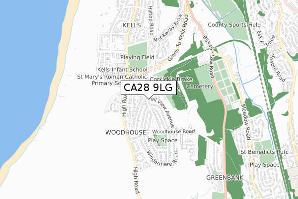 CA28 9LG map - small scale - OS Open Zoomstack (Ordnance Survey)