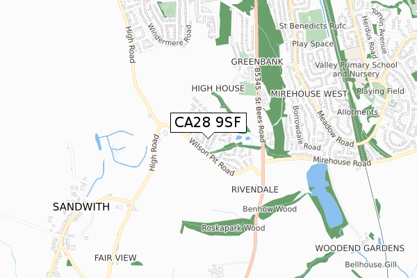 CA28 9SF map - small scale - OS Open Zoomstack (Ordnance Survey)