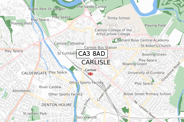 CA3 8AD map - small scale - OS Open Zoomstack (Ordnance Survey)