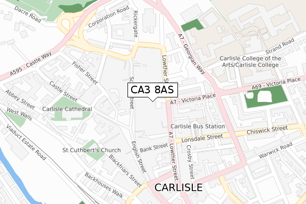 CA3 8AS map - large scale - OS Open Zoomstack (Ordnance Survey)