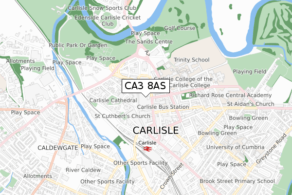 CA3 8AS map - small scale - OS Open Zoomstack (Ordnance Survey)