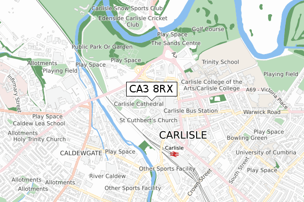 CA3 8RX map - small scale - OS Open Zoomstack (Ordnance Survey)