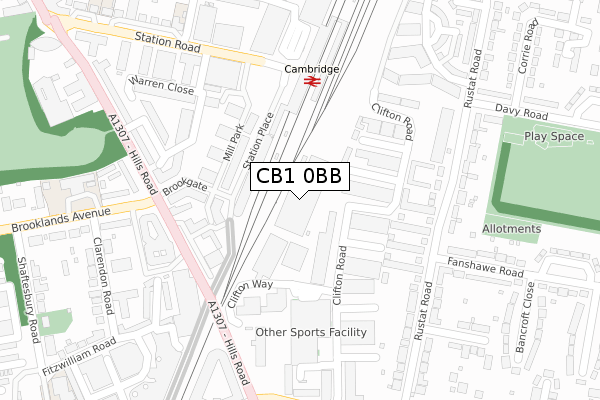 CB1 0BB map - large scale - OS Open Zoomstack (Ordnance Survey)