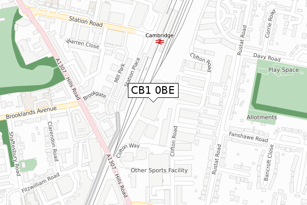 CB1 0BE map - large scale - OS Open Zoomstack (Ordnance Survey)