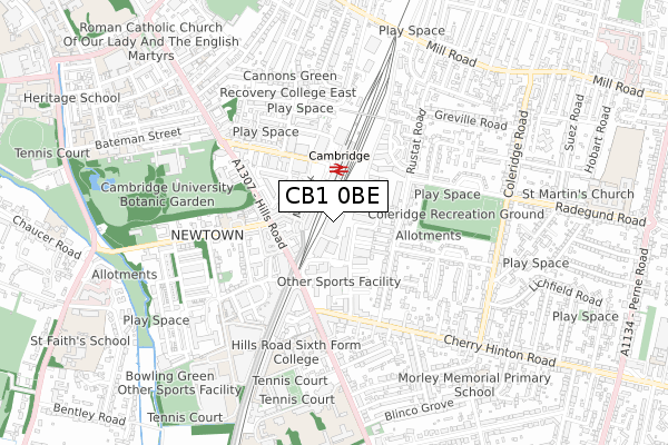 CB1 0BE map - small scale - OS Open Zoomstack (Ordnance Survey)