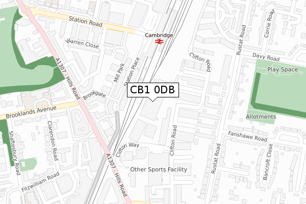 CB1 0DB map - large scale - OS Open Zoomstack (Ordnance Survey)