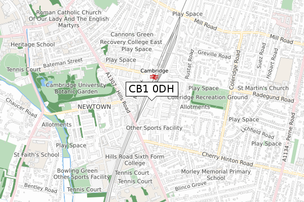 CB1 0DH map - small scale - OS Open Zoomstack (Ordnance Survey)