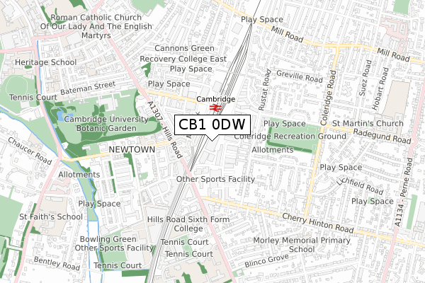 CB1 0DW map - small scale - OS Open Zoomstack (Ordnance Survey)