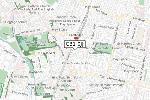 CB1 0JJ map - small scale - OS Open Zoomstack (Ordnance Survey)