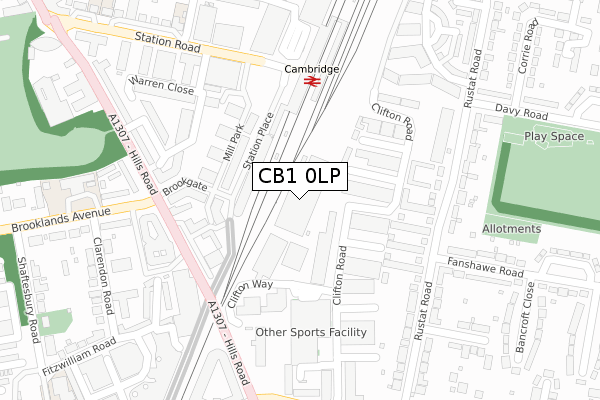 CB1 0LP map - large scale - OS Open Zoomstack (Ordnance Survey)