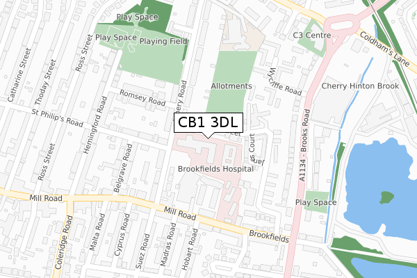 CB1 3DL map - large scale - OS Open Zoomstack (Ordnance Survey)