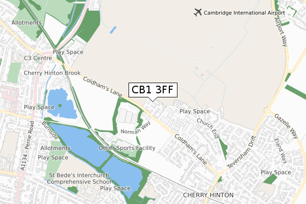 CB1 3FF map - small scale - OS Open Zoomstack (Ordnance Survey)