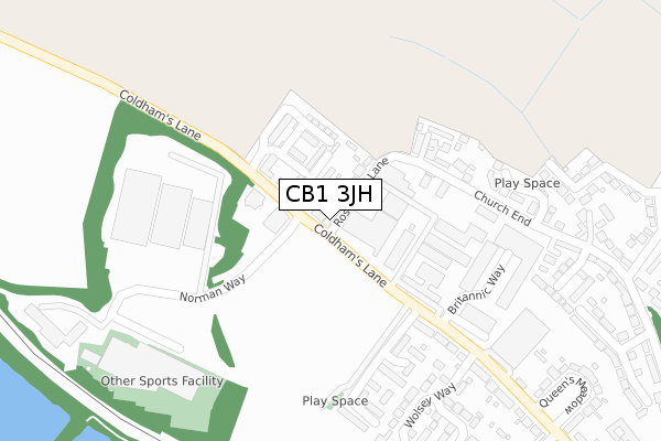 CB1 3JH map - large scale - OS Open Zoomstack (Ordnance Survey)