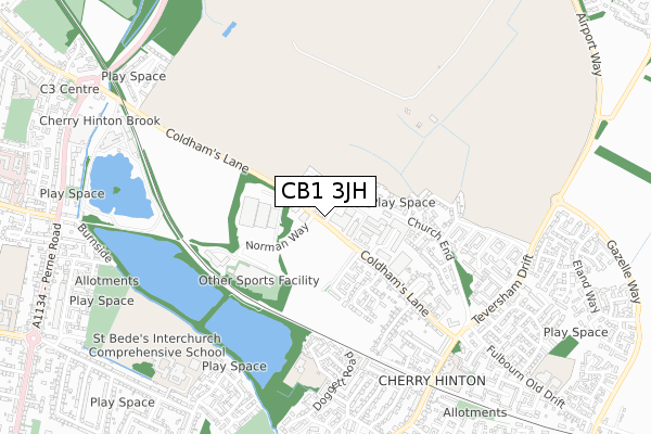 CB1 3JH map - small scale - OS Open Zoomstack (Ordnance Survey)