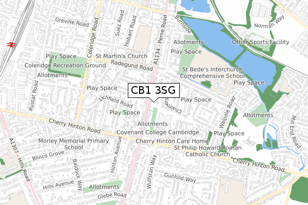 CB1 3SG map - small scale - OS Open Zoomstack (Ordnance Survey)